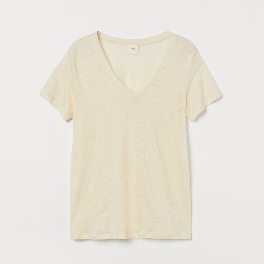 H&M Linen Jersey Top Light Yellow V-neck NWT Small
